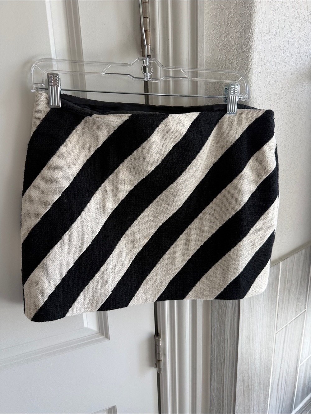 Mango Black and Cream Diagonal Stripe Mini Skirt